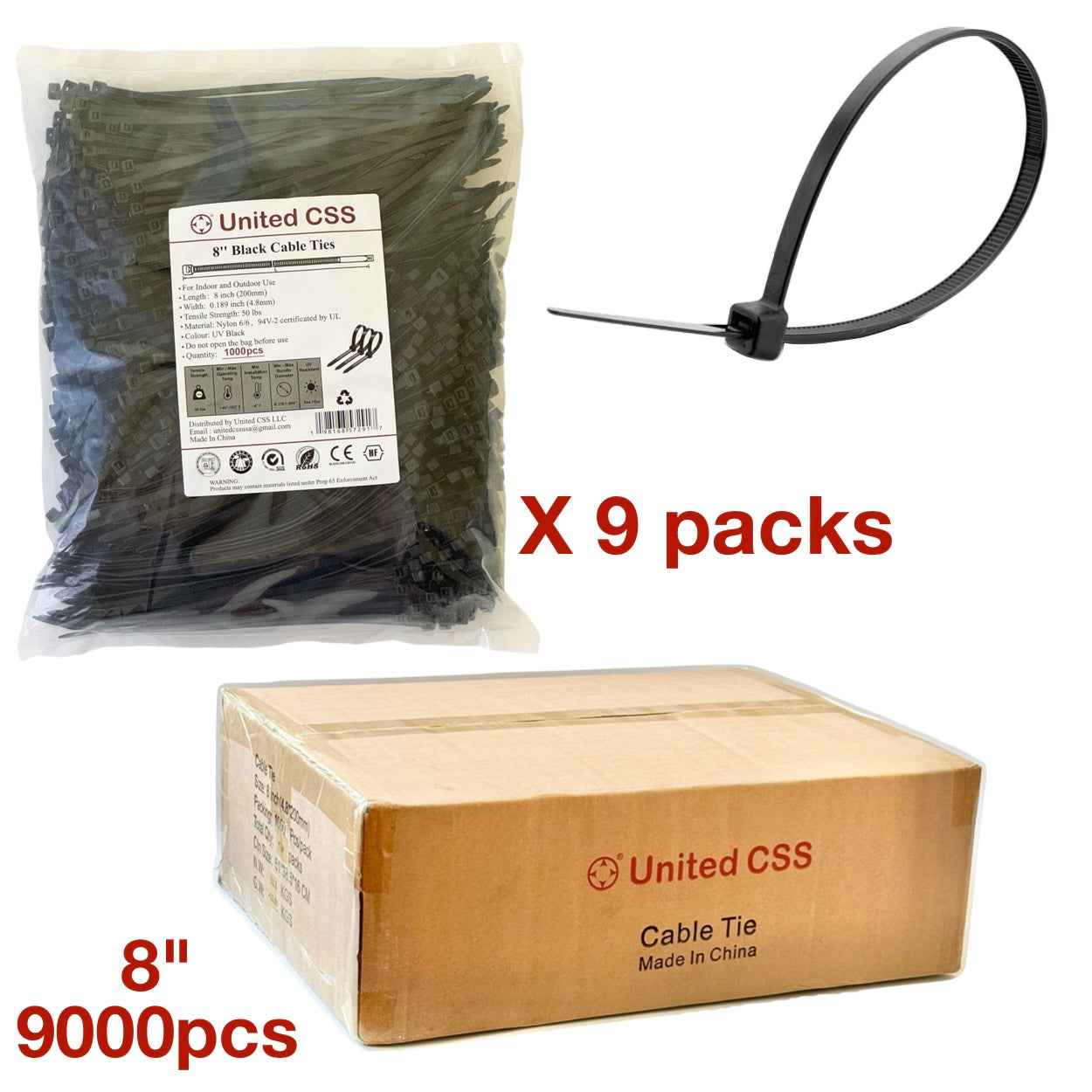 Cable Zip Ties 8inch 50lbs Black