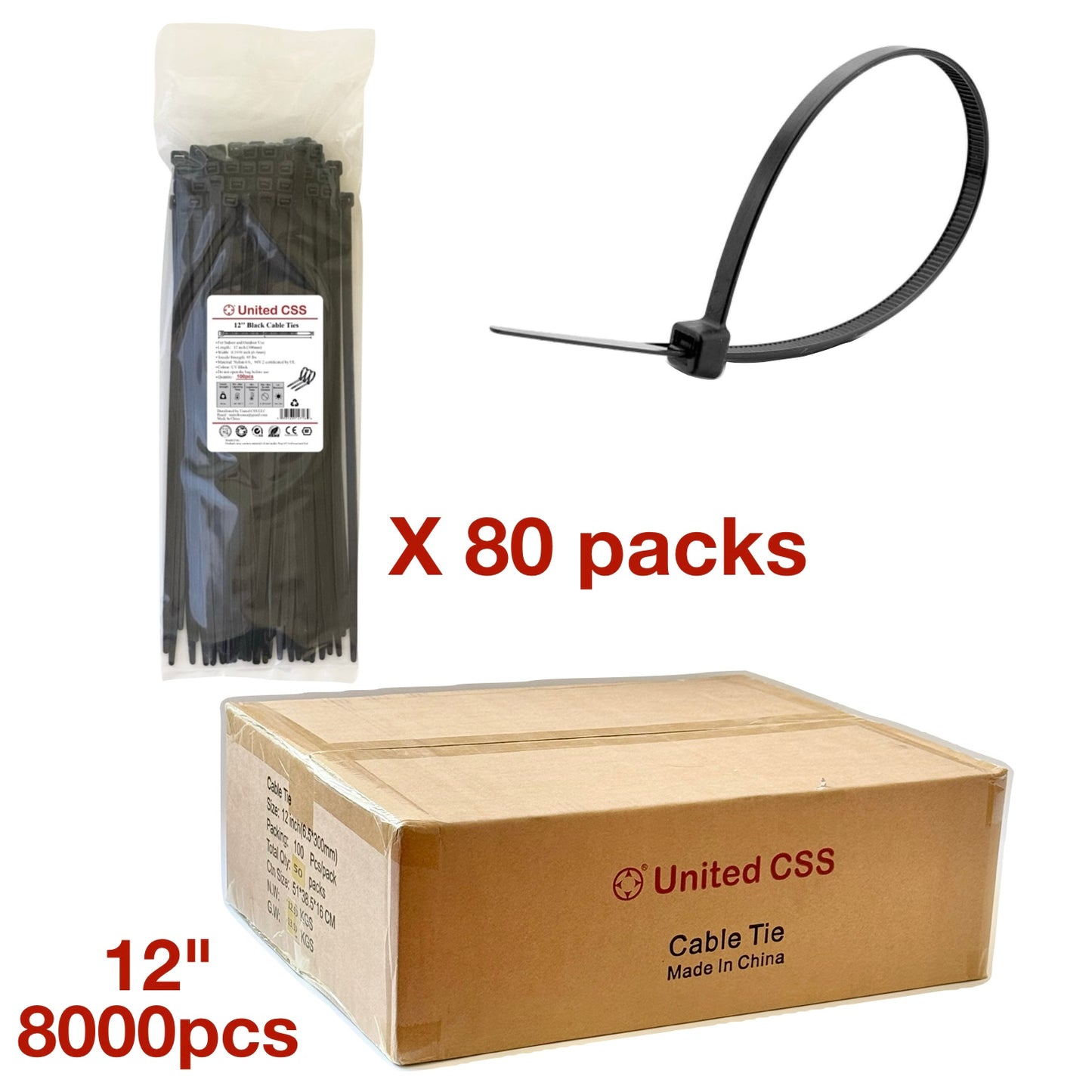 Cable Zip Ties 12inch 40lbs Black
