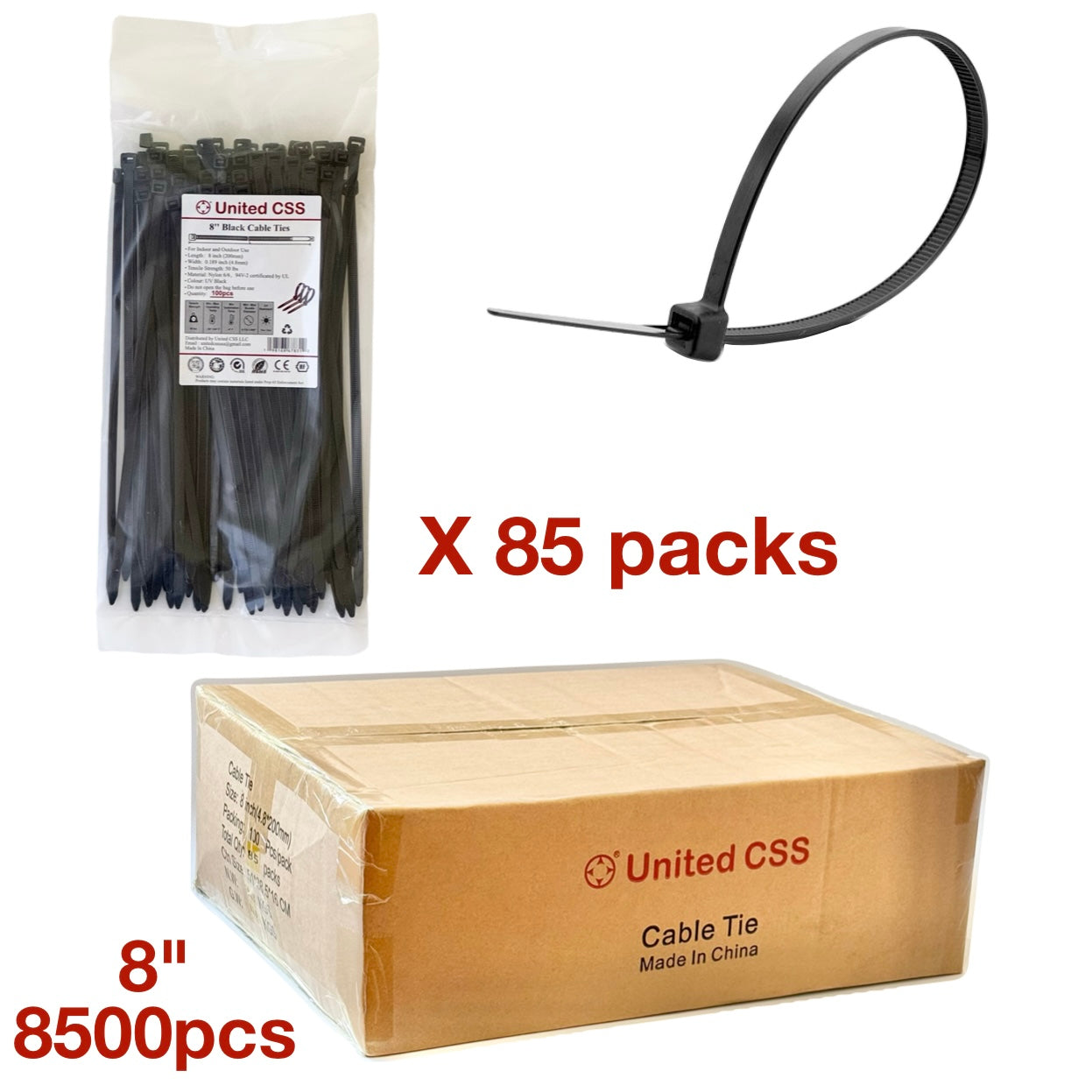 Cable Zip Ties 8inch 50lbs Black