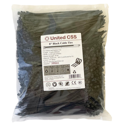 Cable Zip Ties 8inch 50lbs Black 1000pcs