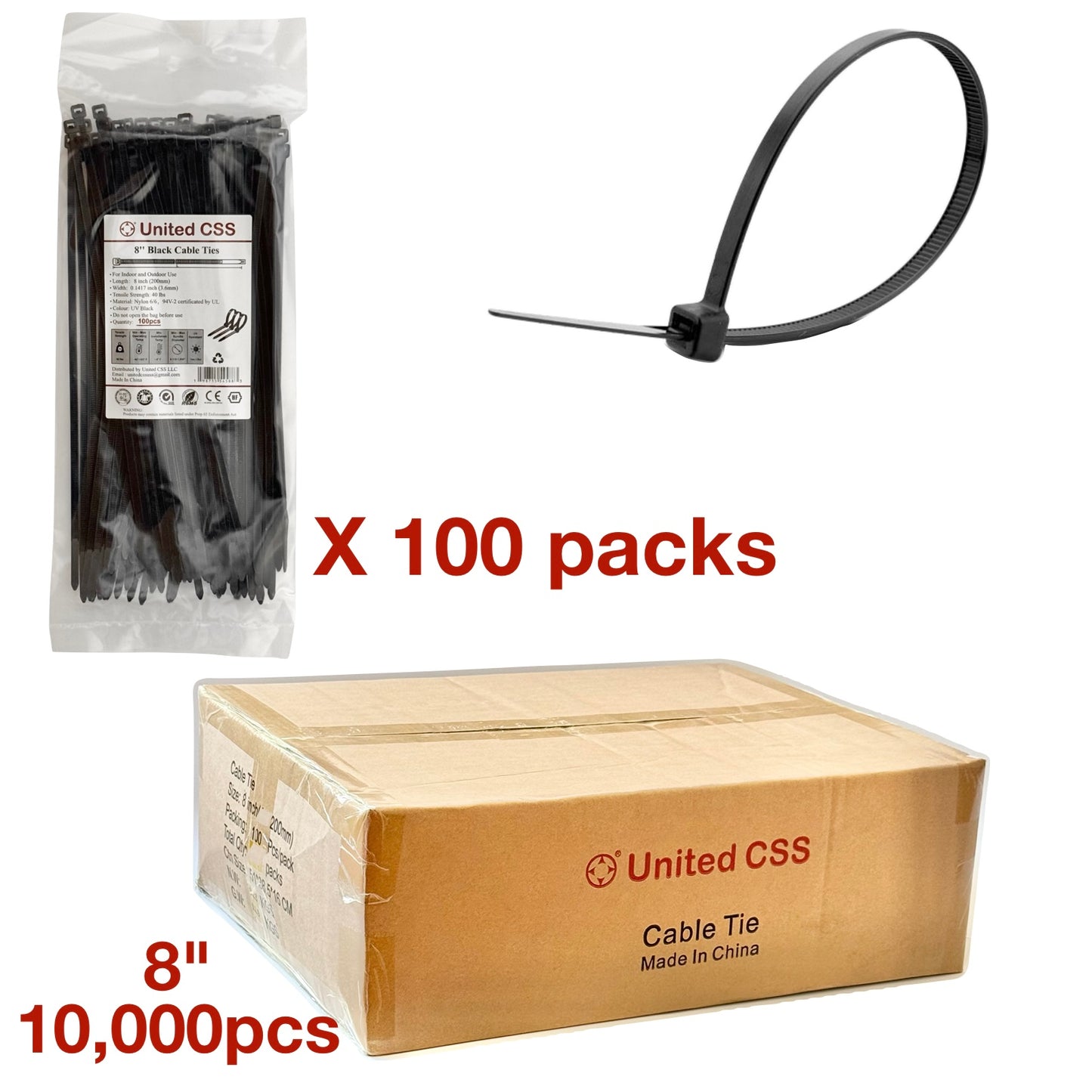 Cable Zip Ties 8inch 40lbs Black