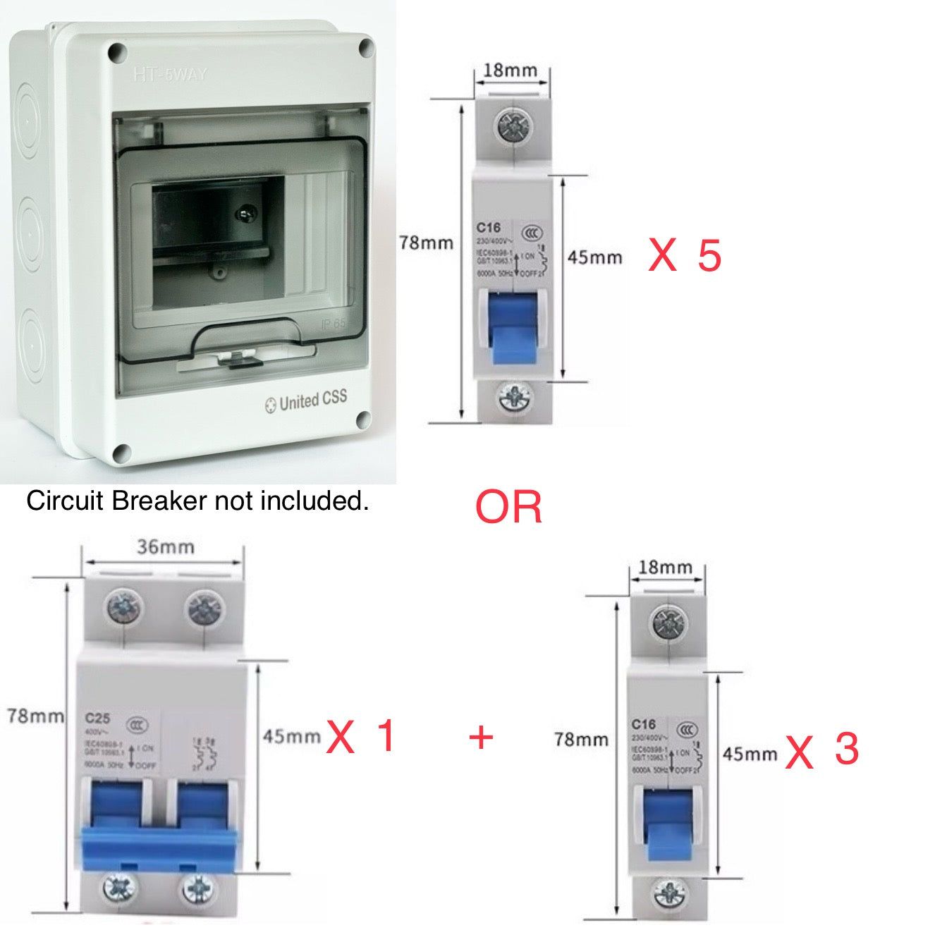 Waterproof Electrical Circuit Breaker Distribution Box IP65 HT-5Way