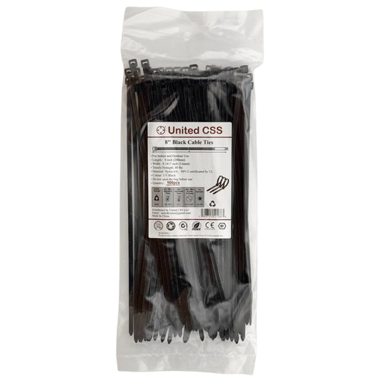 Cable Zip Ties 8inch 40lbs Black 100pcs