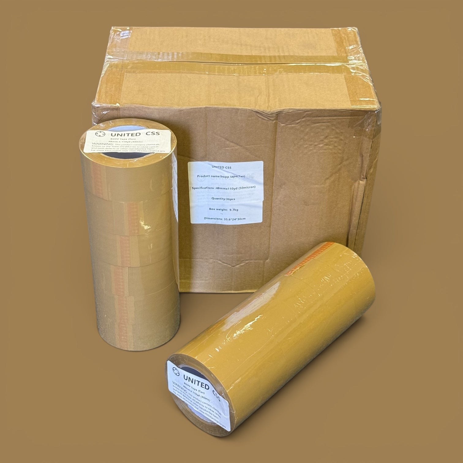 Tan Tape 50mic(2Mil) 2"x110yard Carton Sealing Tape Case (1x36)